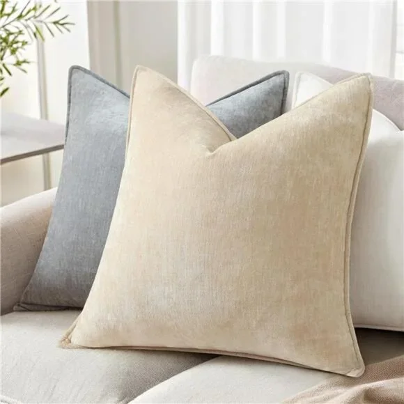 Spring Couch Throw Pillow Covers 18x18 Set of 2, Decorative Soft Velvet Neutral - Picture 3 of 7